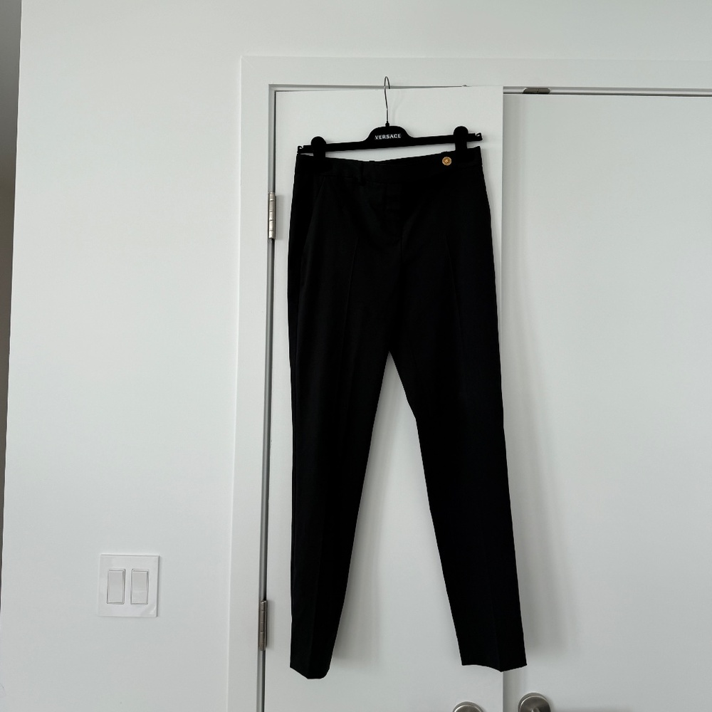 Versace Black Skinny Pants with Gold Button